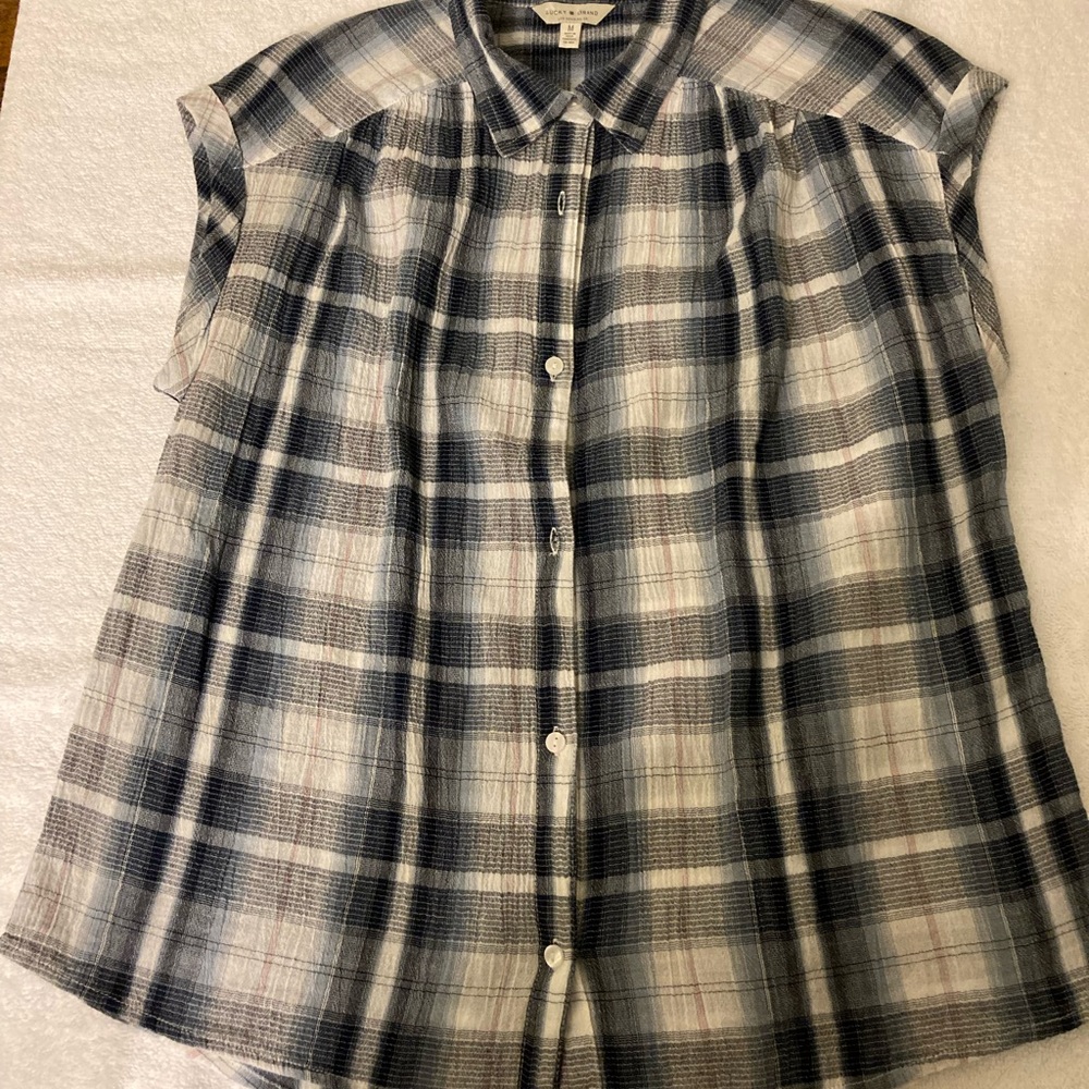 Lucky Brand 100% Cotton Plaid Button Down Top